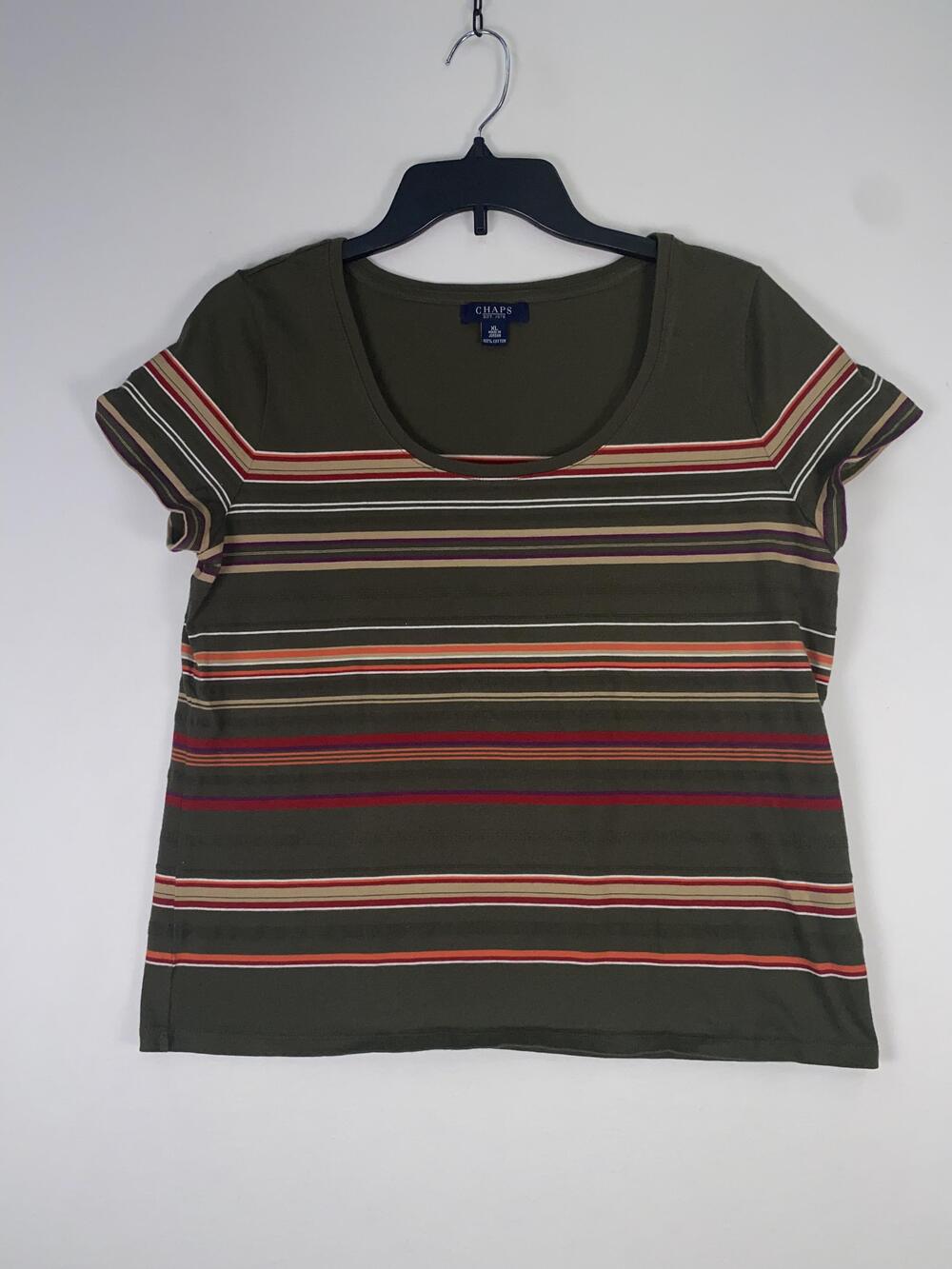 Chaps T-shirt Womens XL Green Stripe Scoop Neck Short Sleeve Cotton Jersey Top